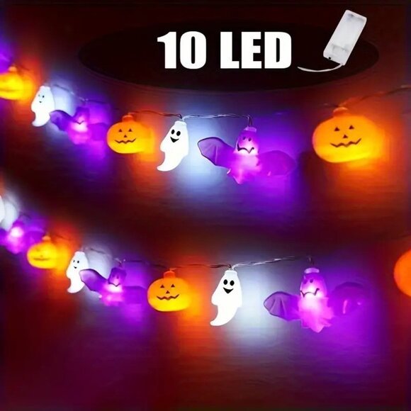 Halloween Lights Decorations 10 LED Pumpkin Bat Ghost Spooky Battery Powered - Picture 2 of 2